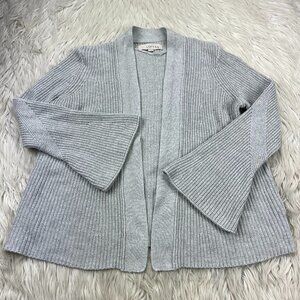 LOFT Women's M Gray Open Front Bell Sleeve Cardigan Cotton Blend